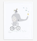 SMILE IT'S RAINING - Cartaz para crianças - Elefante numa bicicleta