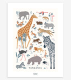 TANZÂNIA - Cartaz para crianças - Animais selvagens