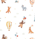 GENTLE FRIENDS - Papel de parede infantil - Motivo de animais e balões de ar quente