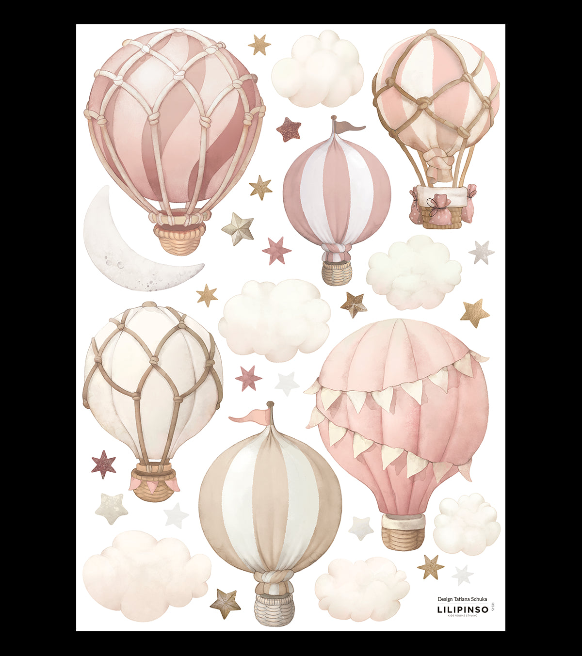 SELENE - Autocolantes de parede - Balões de ar quente (cor-de-rosa)