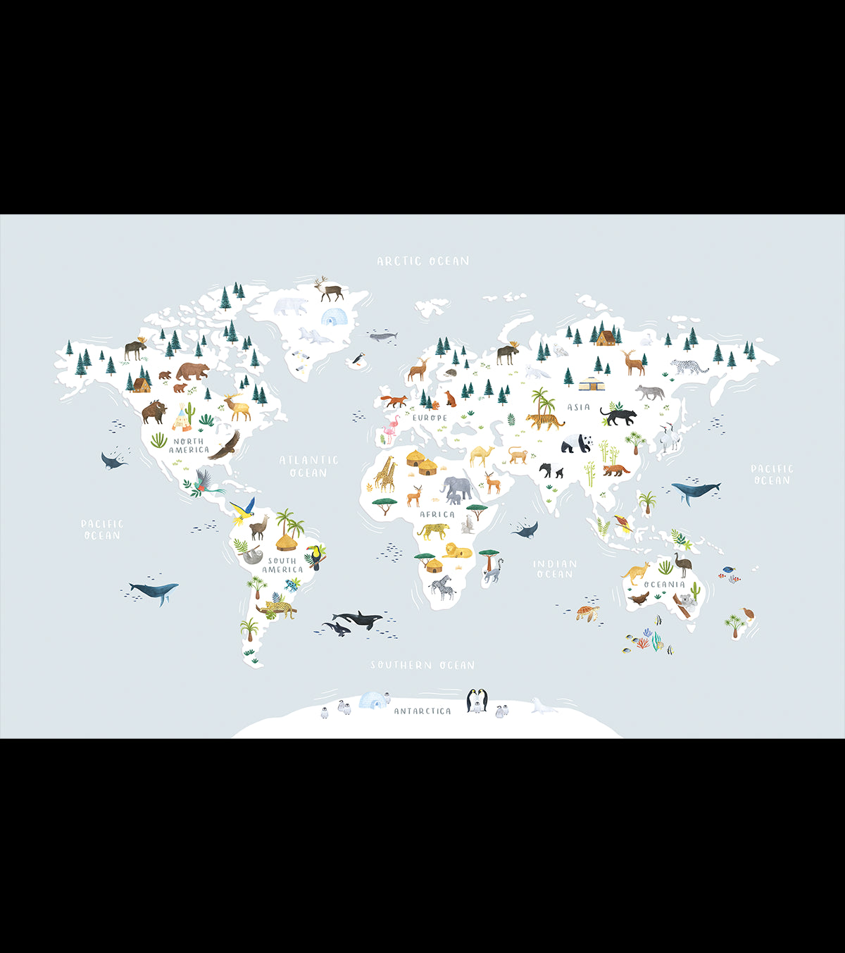 LIVING EARTH - Papel de parede panorâmico - Mapa-mundo dos animais