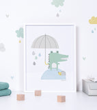 SMILE IT'S RAINING - Cartaz para crianças - Crocodilo e o seu guarda-chuva