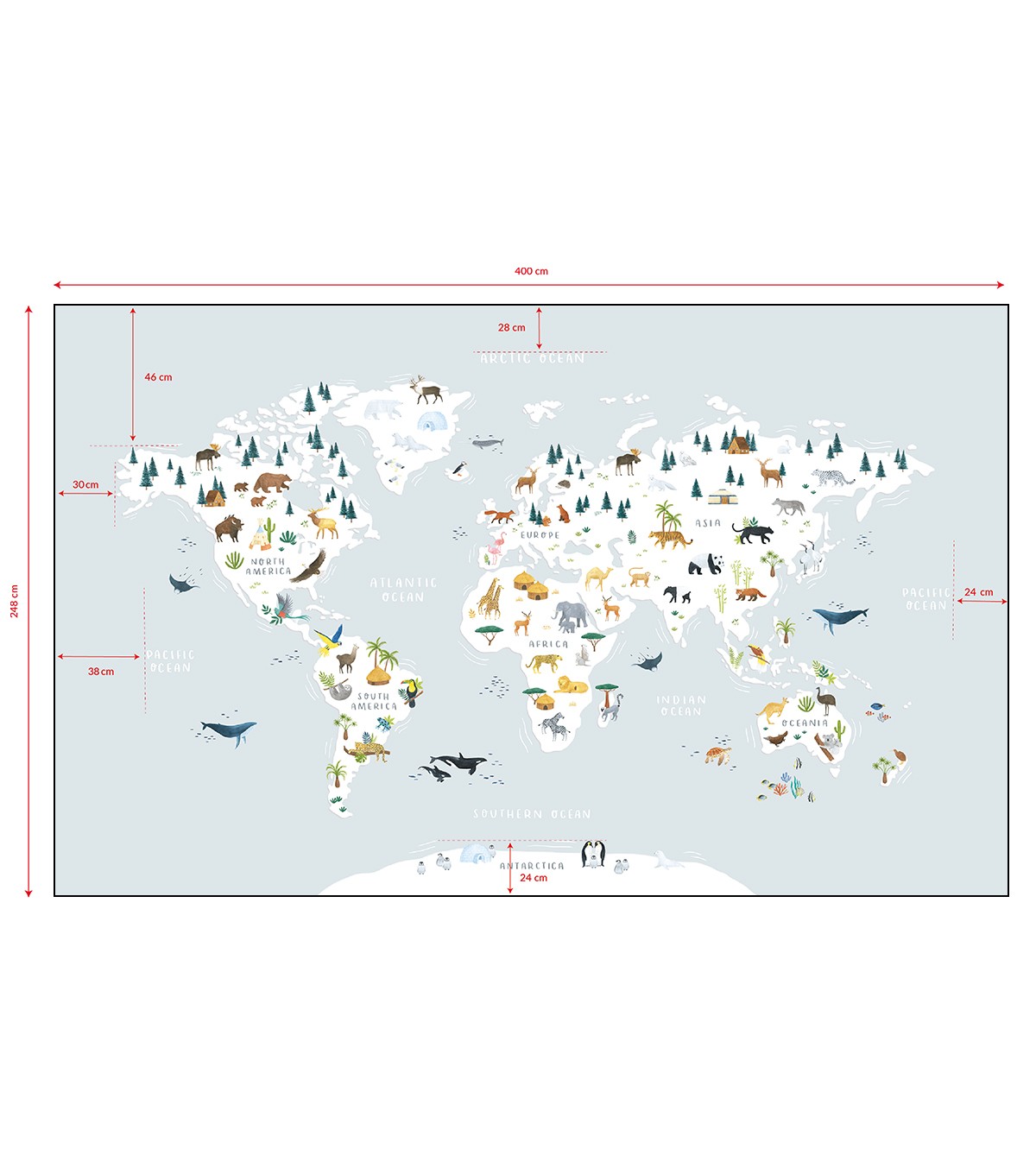 LIVING EARTH - Papel de parede panorâmico - Mapa-mundo dos animais